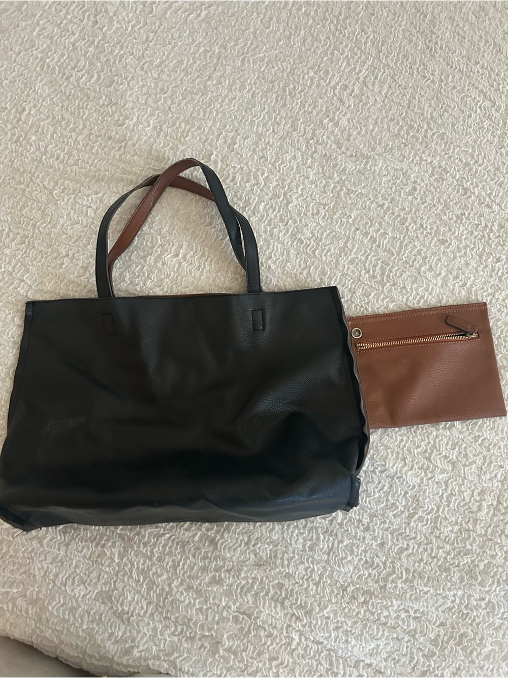Charleston Shoe Black/Brown reversible leather tote bag w/ brown pouch